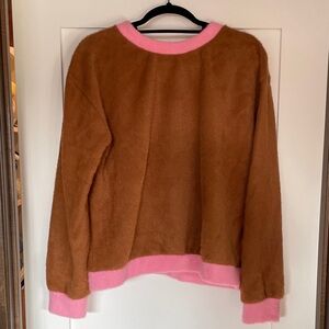 Maeve Brown Crewneck Sweater with Pink Trim